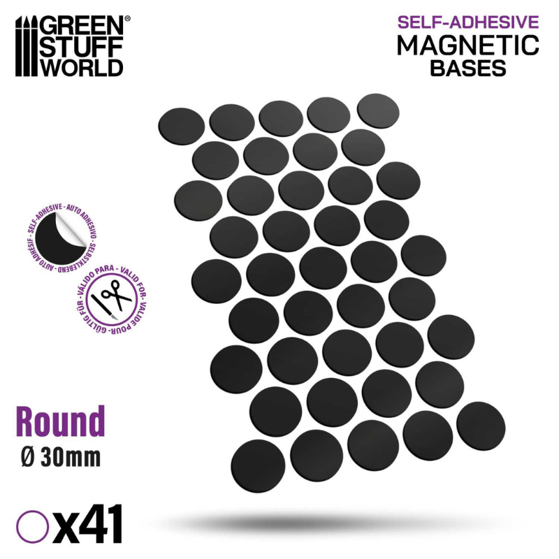 Green Stuff World 10862 – opakowanie Round Magnetic Sheet Self-Adhesive 30mm, 41 szt., samoprzylepne magnetyczne podstawki okrągłe
