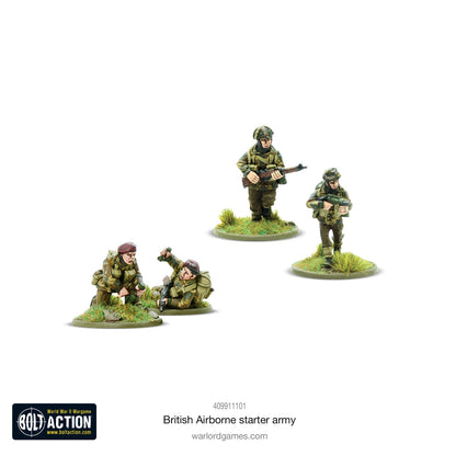Warlord Games British Airborne Starter Army – cztery pomalowane figurki Red Devils w bordowych beretach i hełmach, Bolt Action
