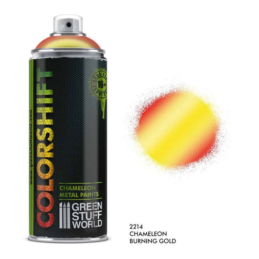 Burning Gold - Spray Chameleon 400ml Colorshift Green Stuff World - puszka aerozolowa z próbką koloru złoto-pomarańczowego