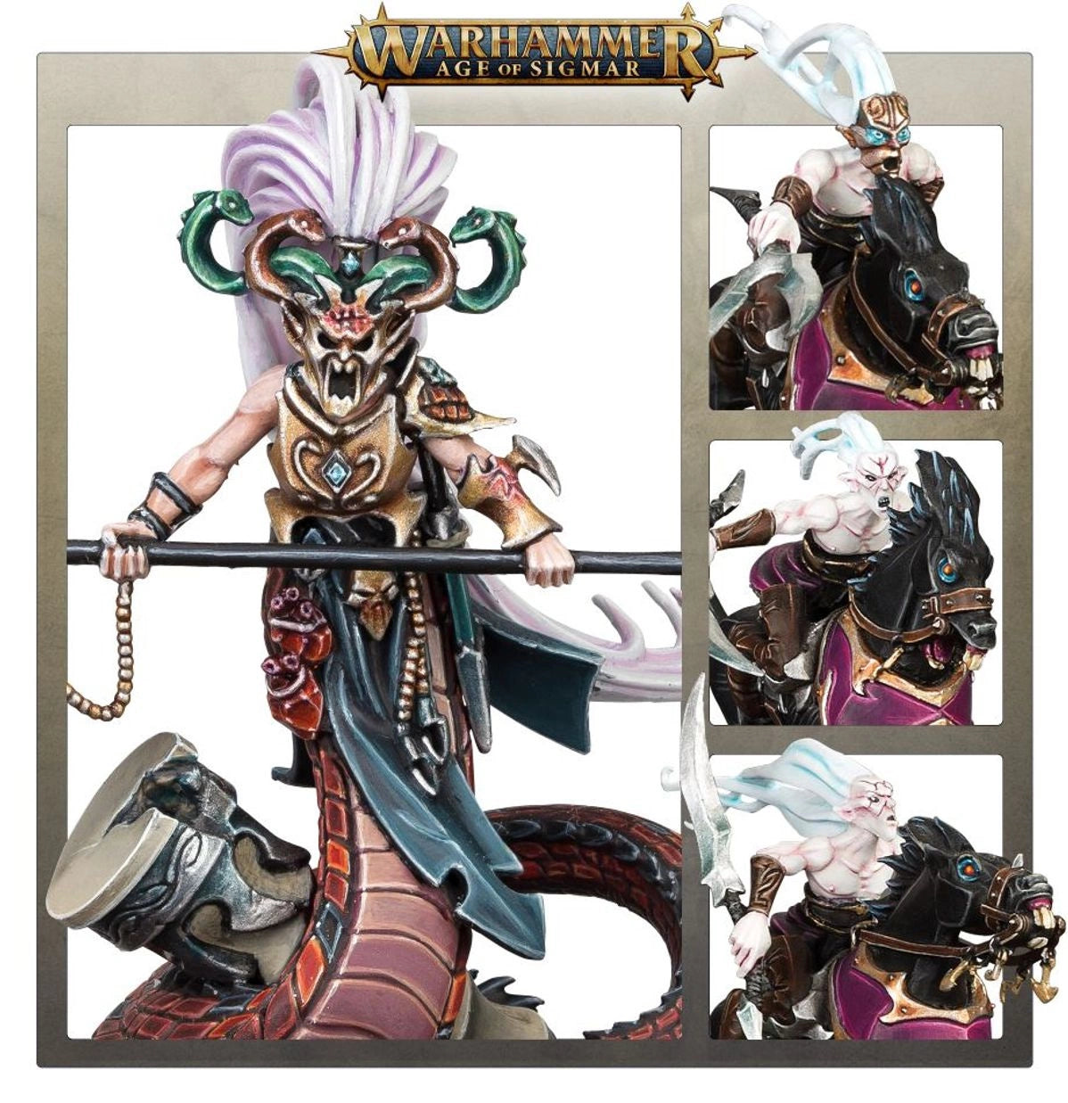 Spearhead: Daughters of Khaine - detale Melusai Ironscale i Doomfire Warlocks
