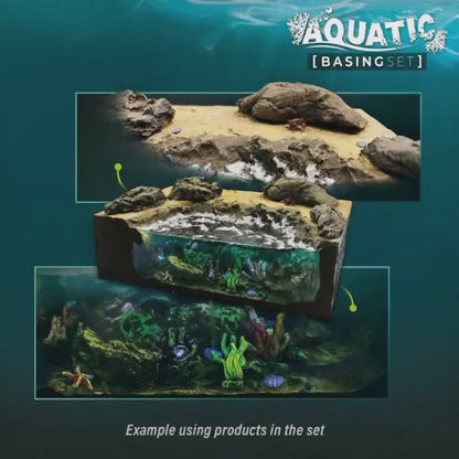 Green Stuff World Basing Set Aquatic 11641 – przykład gotowego środowiska wodnego stworzonego z zestawu: żywica epoksydowa, korale, rośliny morskie i zwierzęta wodne na podstawce modelarskiej – Green Stuff World
