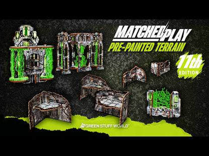 Green Stuff World Matched Play Pre-painted Terrain 11th Edition – okładka filmu prezentującego wstępnie pomalowaną scenerię sci-fi do gier bitewnych 28-32mm
