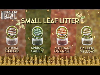 Small Leaf Litter Spring Green Green Stuff World 13246 – okładka tutorialu wideo Small Leaf Litter, naturalne liście 1–2mm do podstawek i dioram, seria Leaf Litter
