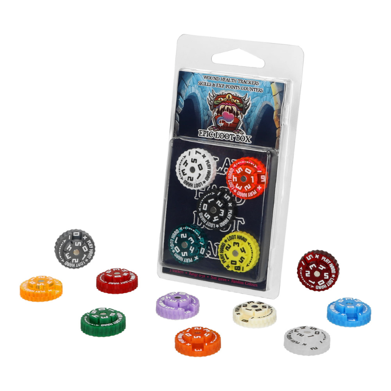 Trackers Counters Range 0-59 25mm WT-25059R5 – liczniki Epic Loot Box wysypane z opakowania widok rozsypu
