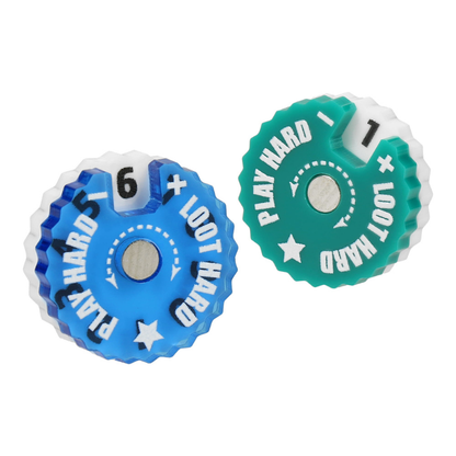 Trackers Counters Range 0-9 20mm WT-2009C9 – dwa liczniki Epic Loot Box z bliska niebieski i zielony widok detalu
