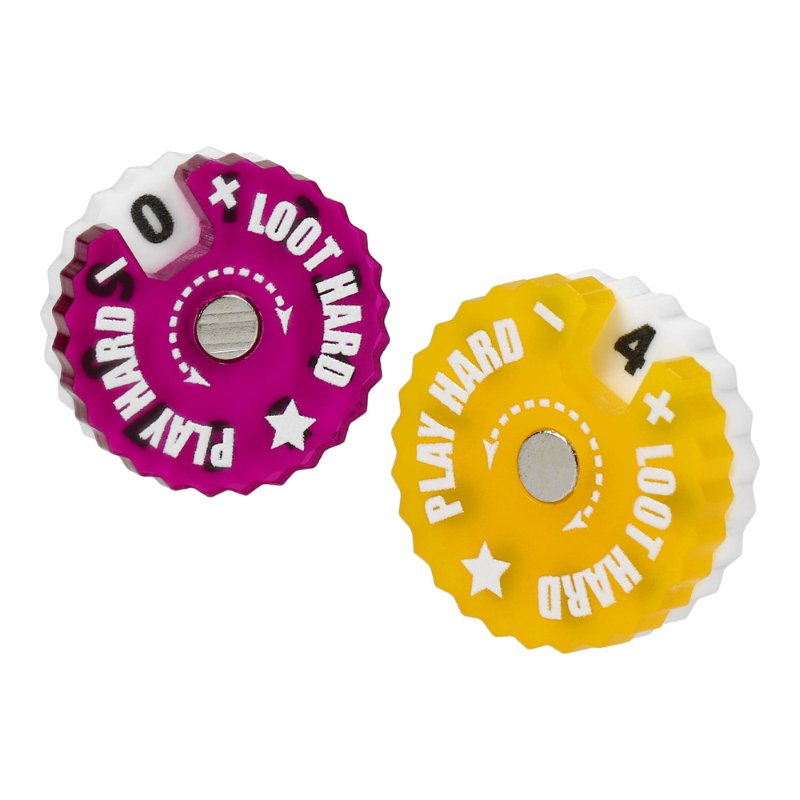 Trackers Counters Range 0-9 20mm WT-2009C9 – dwa liczniki Epic Loot Box różowy i żółty widok detalu
