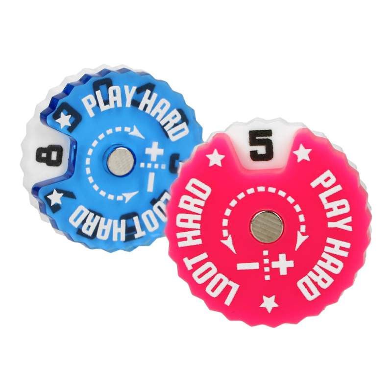 Trackers Counters Range 0-9 25mm WT-2509R7 – dwa liczniki Epic Loot Box niebieski i różowy widok detalu
