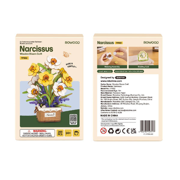 Narcyz Narcissus Rowood TF002 – schemat wymiarów modelu: 16,5 x 14,5 x 20,5 cm z oznaczeniami na białym tle