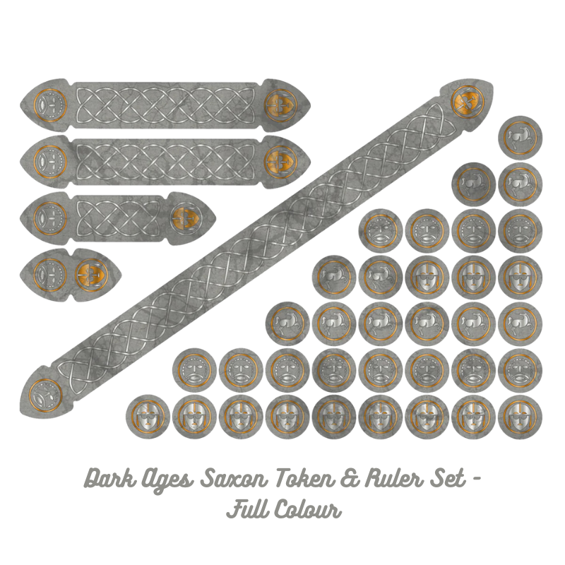 Dark Ages Saxon Token & Ruler Set SAG010 – 35 żetonów i 5 miarek MDF Full Colour do gry Saga Sarissa Precision
