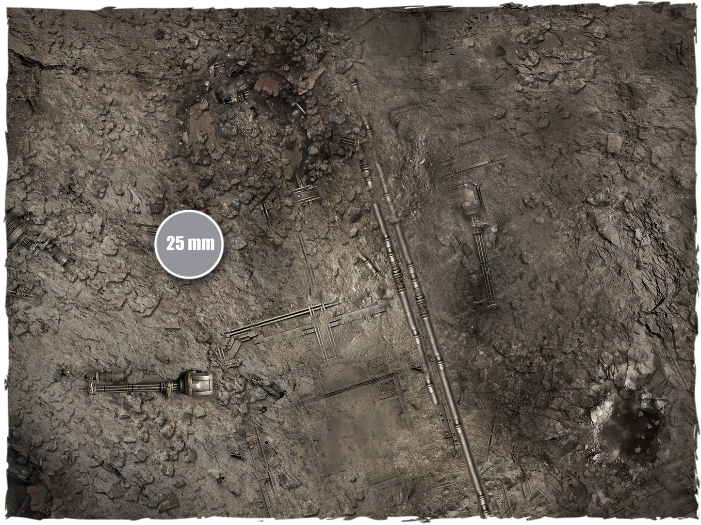 Sector Imperialis – Mata do gry Mousepad Deep-Cut Studio – zbliżenie kraterów po bombach i rur ze skalą 25mm
