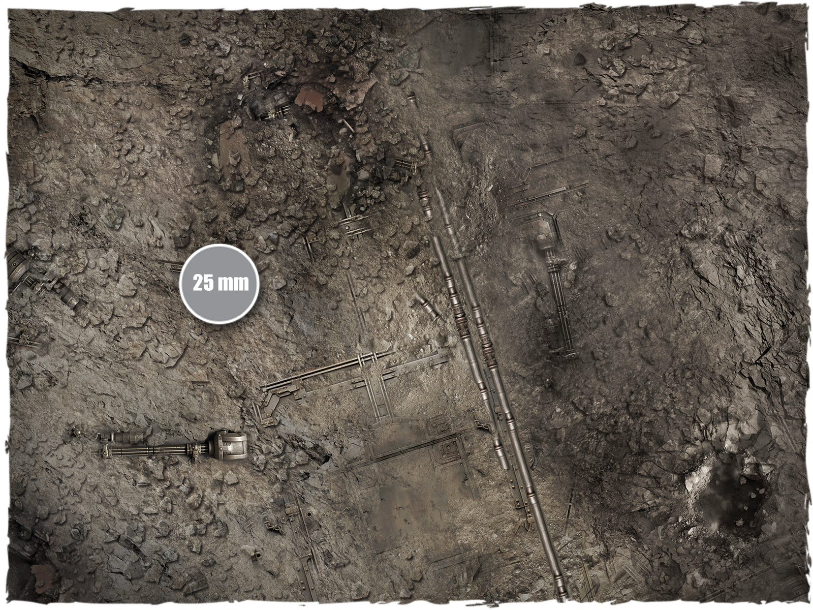 Sector Imperialis – Mata do gry Mousepad Deep-Cut Studio – zbliżenie kraterów po bombach i rur ze skalą 25mm
