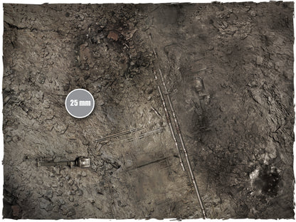 Sector Imperialis – Mata do gry Mousepad Deep-Cut Studio – zbliżenie kraterów po bombach i rur ze skalą 25mm
