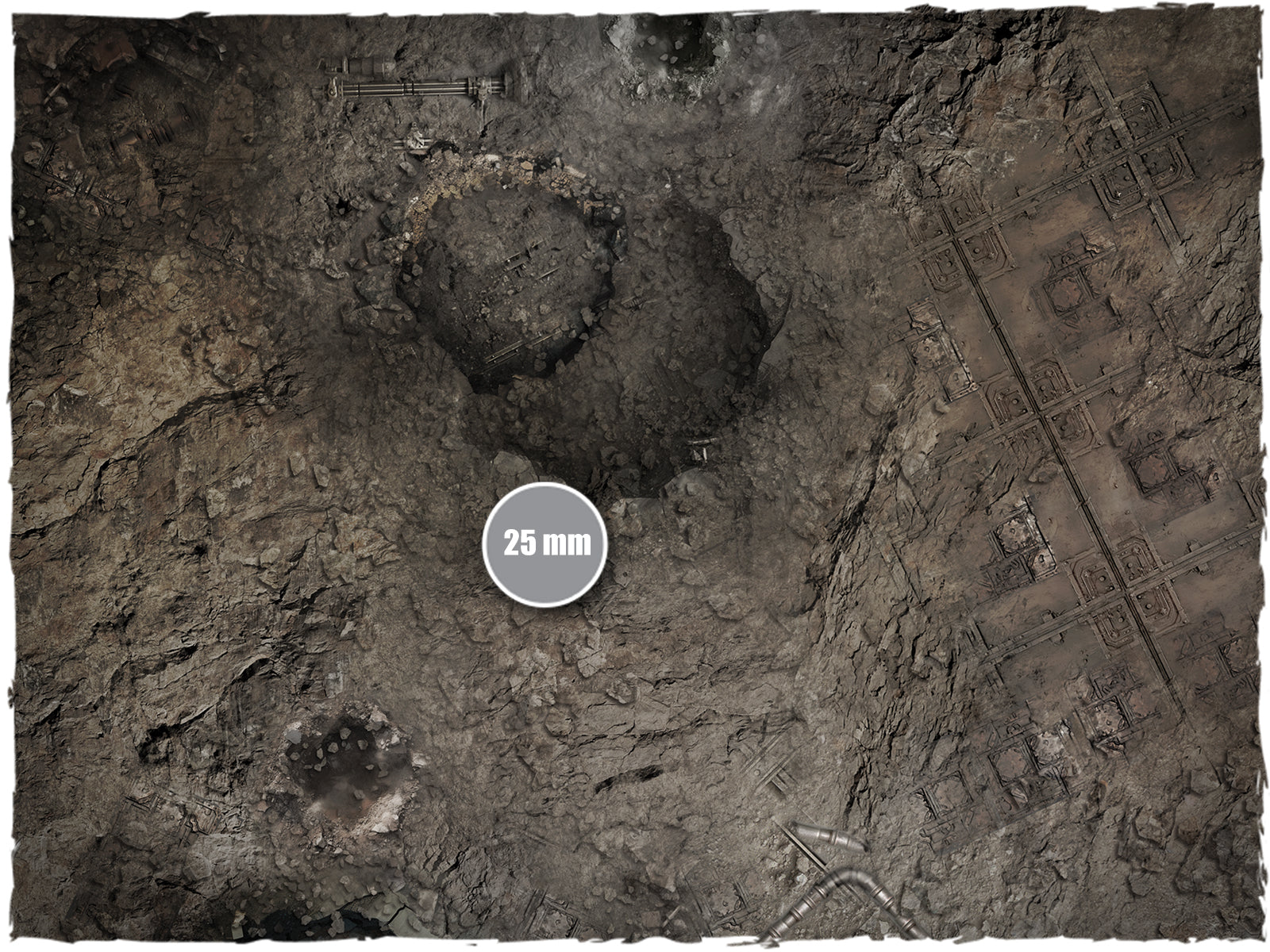 Sector Imperialis – Mata do gry Mousepad Deep-Cut Studio – zbliżenie fundamentów budynków i gruzu ze skalą 25mm

