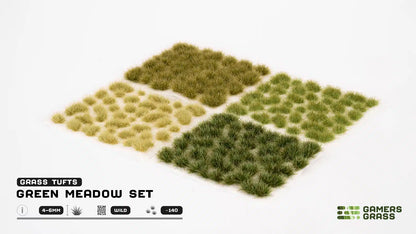 Green Meadow Set Special Tufts Gamers Grass - tufty wild 4-6mm arkusz cztery odcienie zieleni kompletny zestaw - Gamers Grass