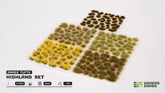 Highland Set Special Tufts Gamers Grass - zestaw tuftów wild 2-6mm arkusz pięć kolorów kompletny zestaw - Gamers Grass