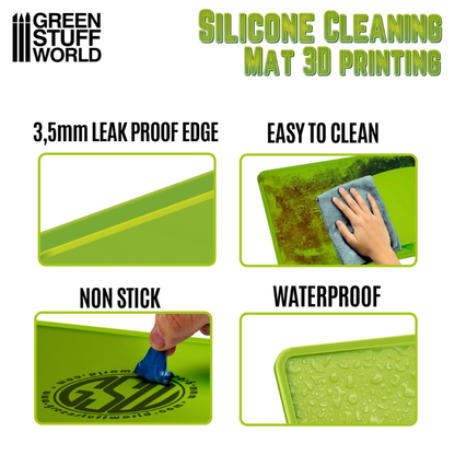 Silicone Cleaning Mat 410x310mm - infografika: krawędź 3,5mm, easy to clean, non-stick, waterproof | Green Stuff World
