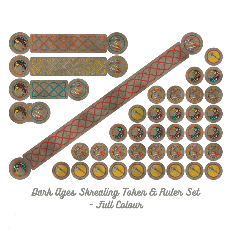 Dark Ages Skraeling Token & Ruler Set SAG013 – 35 żetonów i 5 miarek MDF Full Colour do gry Saga Sarissa Precision
