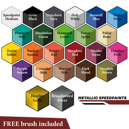 Speedpaint Most Wanted Set 2.0 The Army Painter – paleta 24 kolorów Speedpaint włącznie z metalicznymi Hoplite Gold i Broadsword Silver oraz Speedpaint Medium
