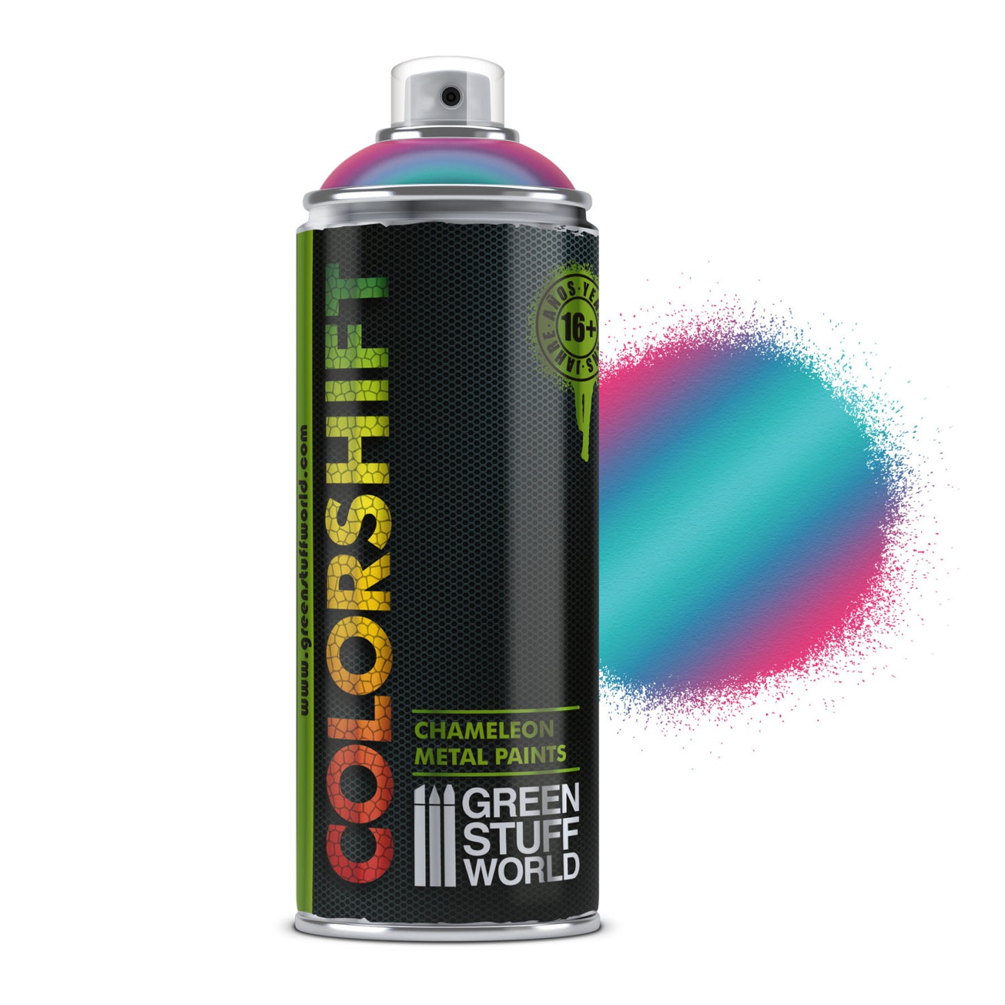 Pinky Blue - Spray Chameleon 400ml Colorshift Green Stuff World - puszka aerozolowa z próbką koloru różowo-turkusowego