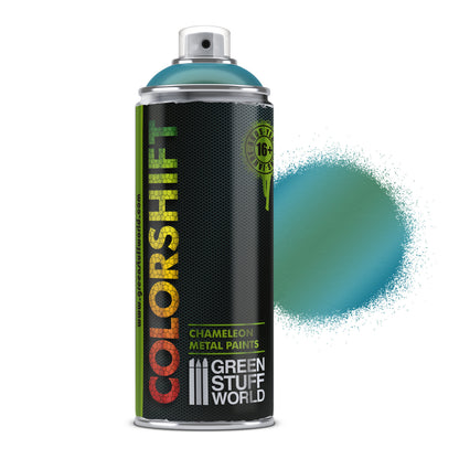 Storm Surge Green - Spray Chameleon 400ml Colorshift Green Stuff World - puszka aerozolowa z próbką koloru zielono-turkusowego