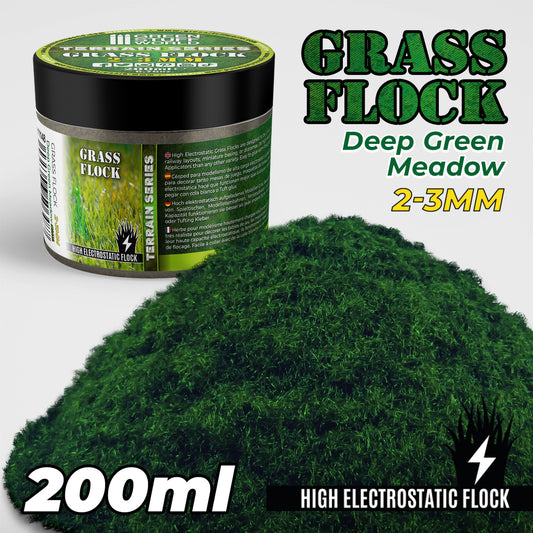 Static Grass Flock 2-3mm Deep Green Meadow 200ml Green Stuff World - trawa elektrostatyczna do podstawek miniatur i dioram