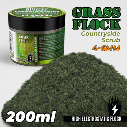 Static Grass Flock 4-6mm Countryside Scrub 200ml Green Stuff World - dłuższa trawa elektrostatyczna do podstawek miniatur i dioram