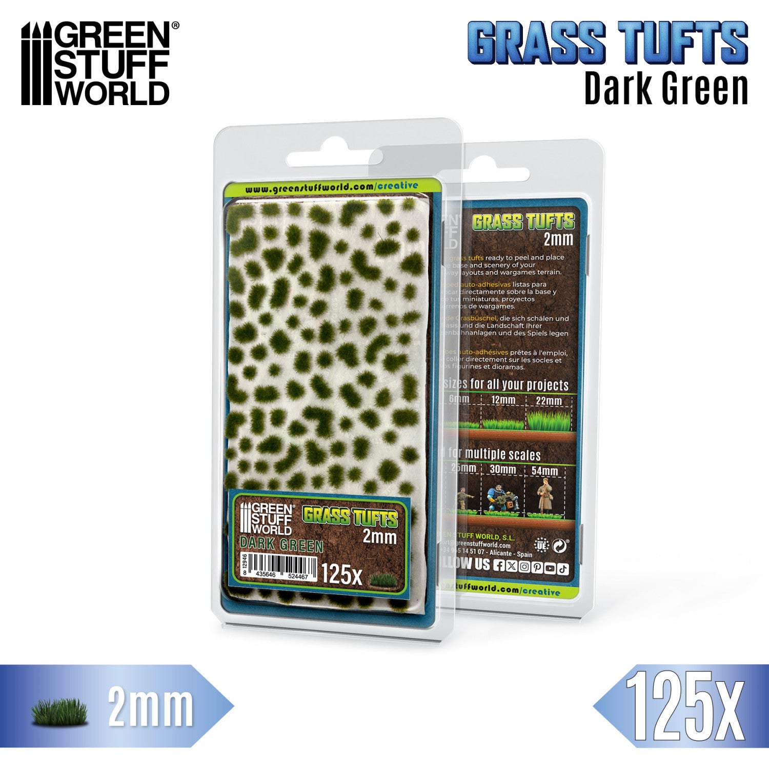 Dark Green Grass Tufts 2mm GSW - arkusz 125 samoprzylepnych kępek ciemnej trawy do modelarstwa i dioram