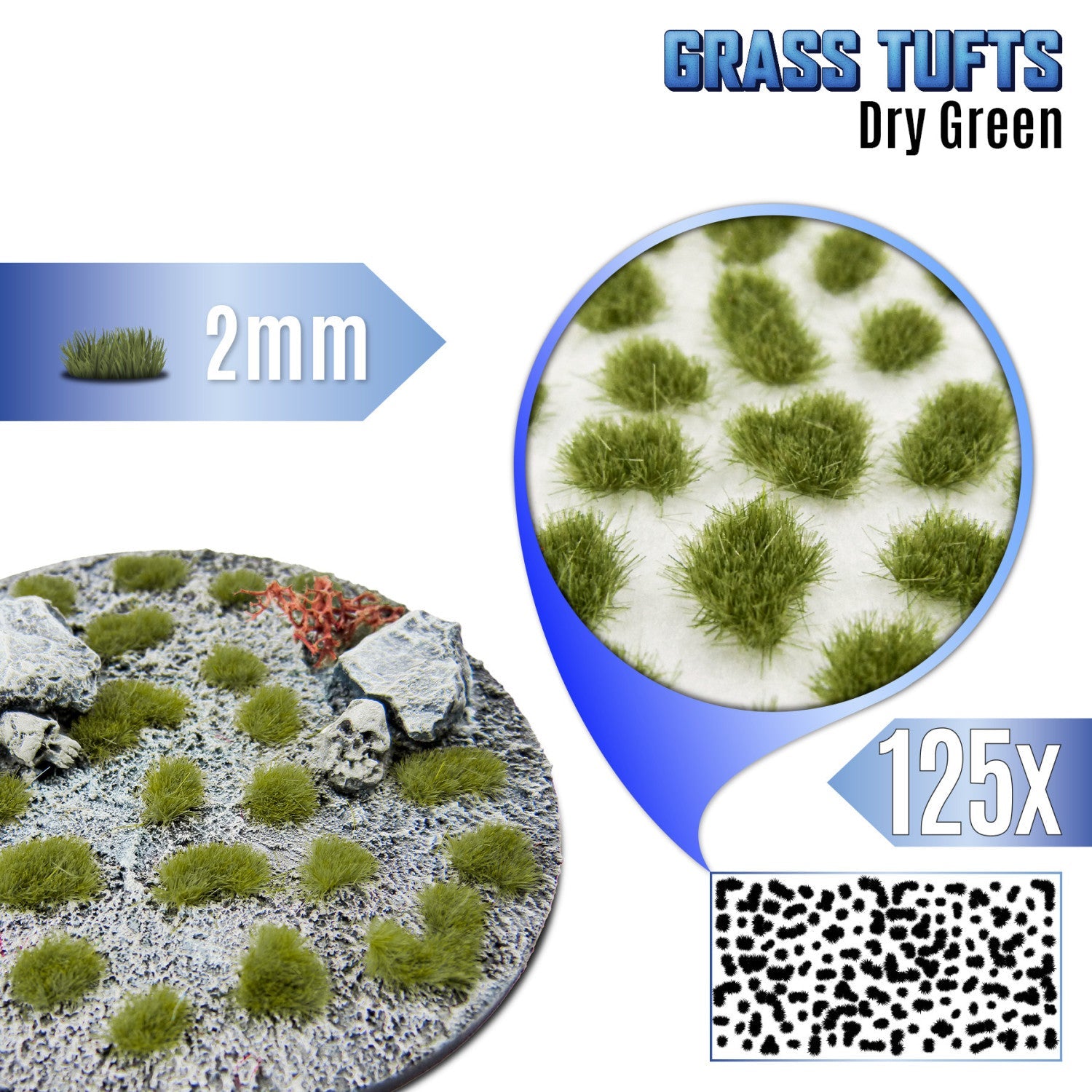 Dry Green Grass Tufts GSW - tufty 2mm Sucha Zieleń kępki trawy na podstawce - Greenstuff World