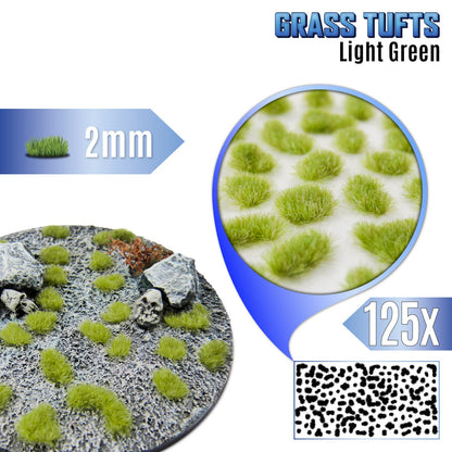 Light Green Grass Tufts 2mm GSW - jasnozielone kępki trawy przyklejone na okrągłej podstawce miniatur z kamieniami