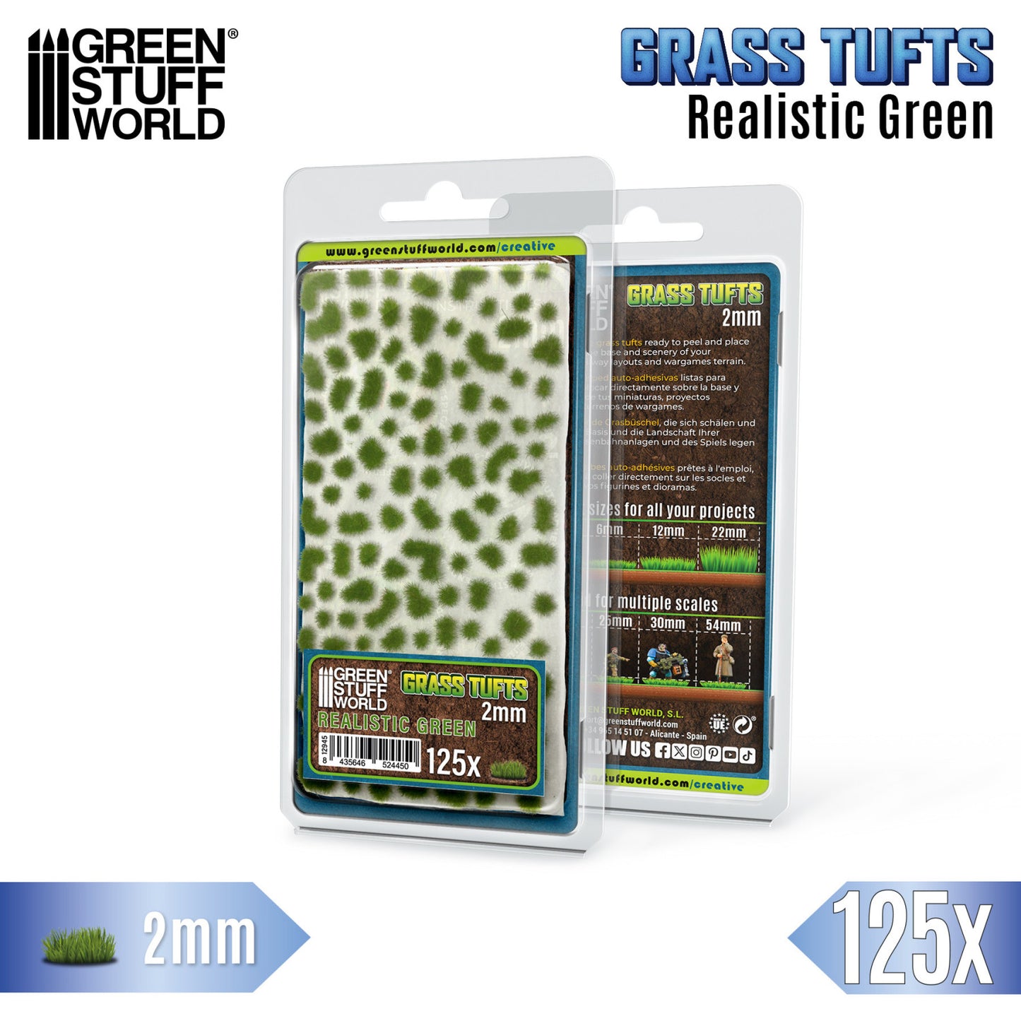 Realistic Green Grass Tufts 2mm GSW - arkusz 125 samoprzylepnych kępek realistycznej trawy do modelarstwa i dioram
