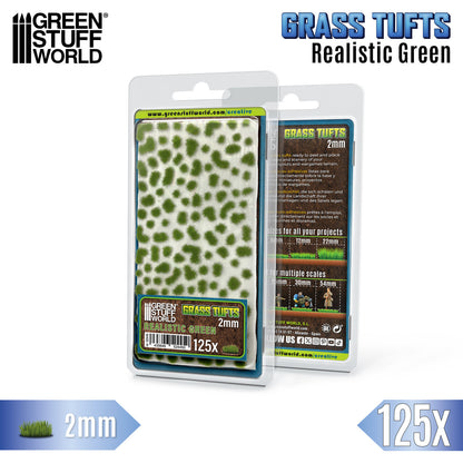 Realistic Green Grass Tufts 2mm GSW - arkusz 125 samoprzylepnych kępek realistycznej trawy do modelarstwa i dioram