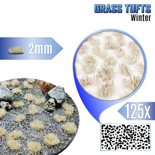 Winter White Grass Tufts GSW - tufty 2mm Zimowa Trawa kępki na podstawce - Greenstuff World
