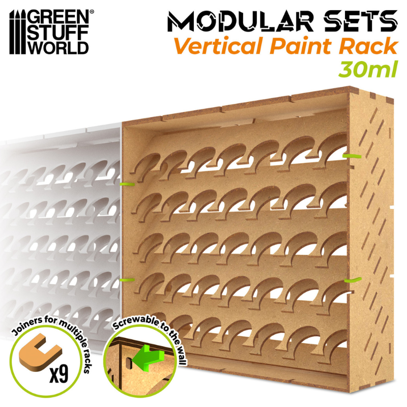 Modular Paint Rack GSW - widok wnętrza z prowadnicami na butelki 30ml
