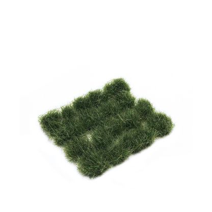 Wild Tuft Strong Green 12mm XL Vallejo Scenery - arkusz 17 intensywnie zielonych kępek trawy Extra Large na białym tle, widok z góry
