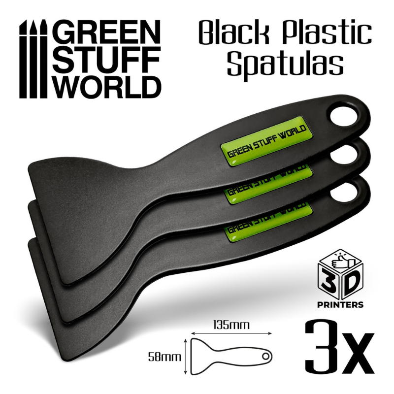Black Plastic Spatulas x3 - wymiary 135x58mm, zestaw 3 sztuk | Green Stuff World
