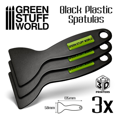 Black Plastic Spatulas x3 - wymiary 135x58mm, zestaw 3 sztuk | Green Stuff World

