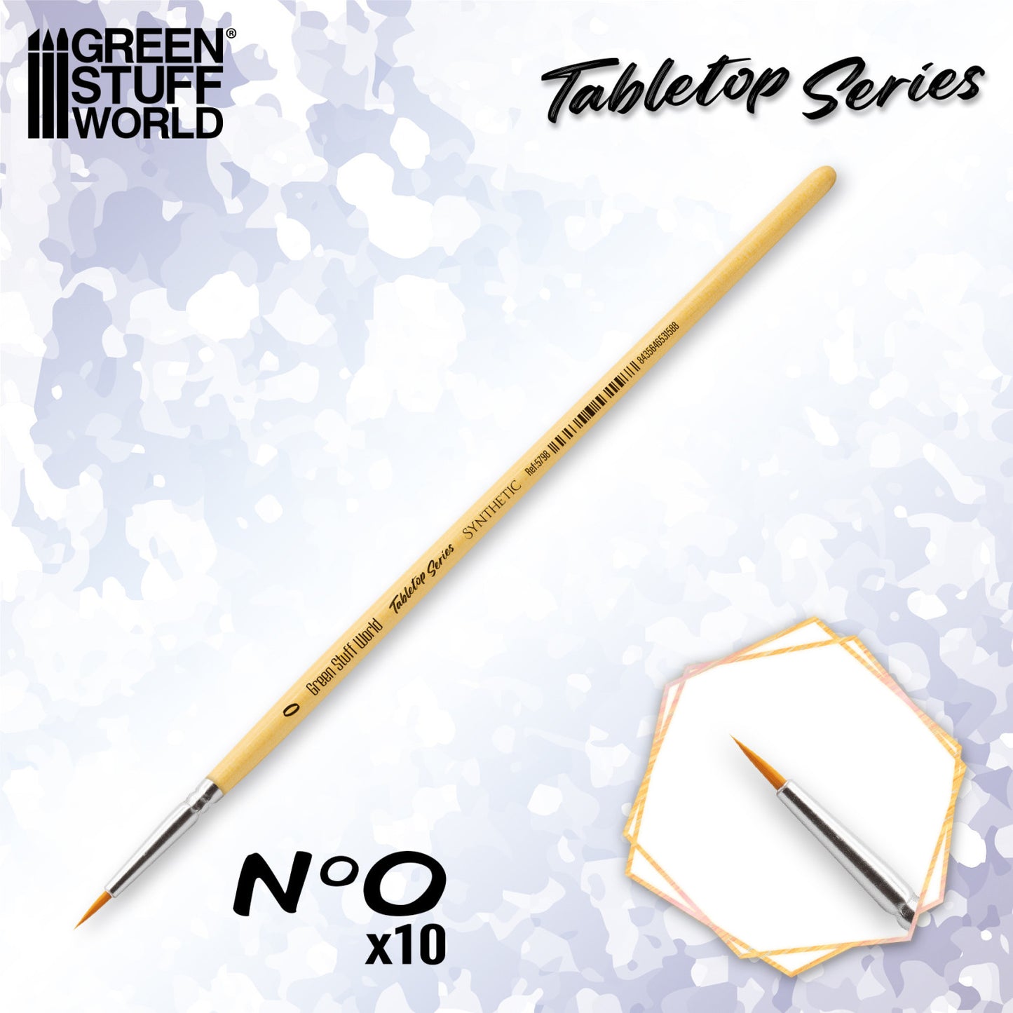 Green Stuff World Tabletop Series Synthetic Brush No. 0 x10 - pędzel rozmiar 0 z żółtą rączką i srebrnym ferrule seria Tabletop