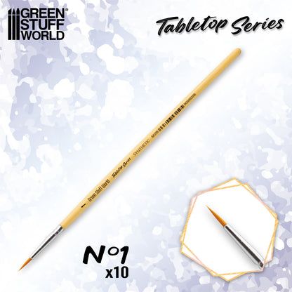 Green Stuff World Tabletop Series Synthetic Brush No. 1 x10 - pędzel rozmiar 1 z żółtą rączką i srebrnym ferrule seria Tabletop