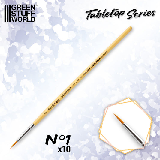 Green Stuff World Tabletop Series Synthetic Brush No. 1 x10 - pędzel rozmiar 1 z żółtą rączką i srebrnym ferrule seria Tabletop