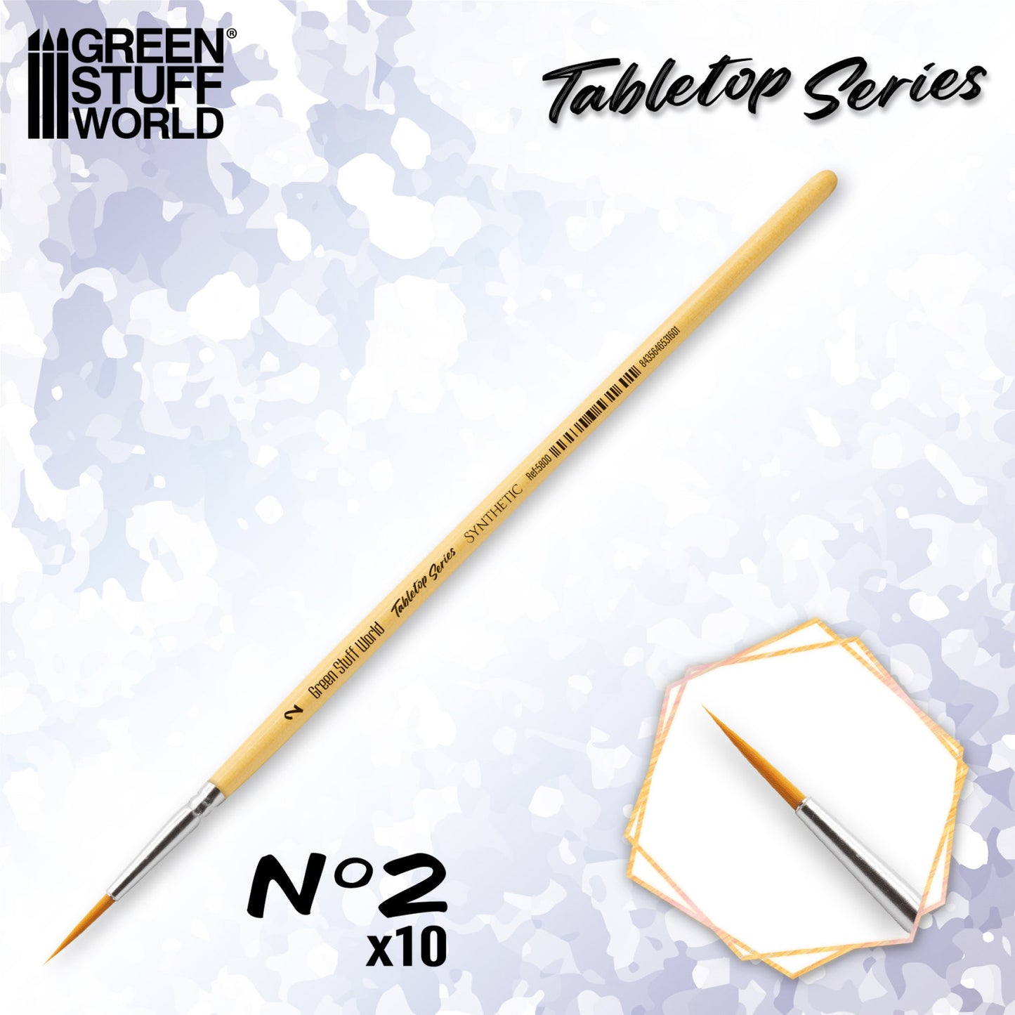 Green Stuff World Tabletop Series Synthetic Brush No. 2 x10 - pędzel rozmiar 2 z żółtą rączką i srebrnym ferrule seria Tabletop