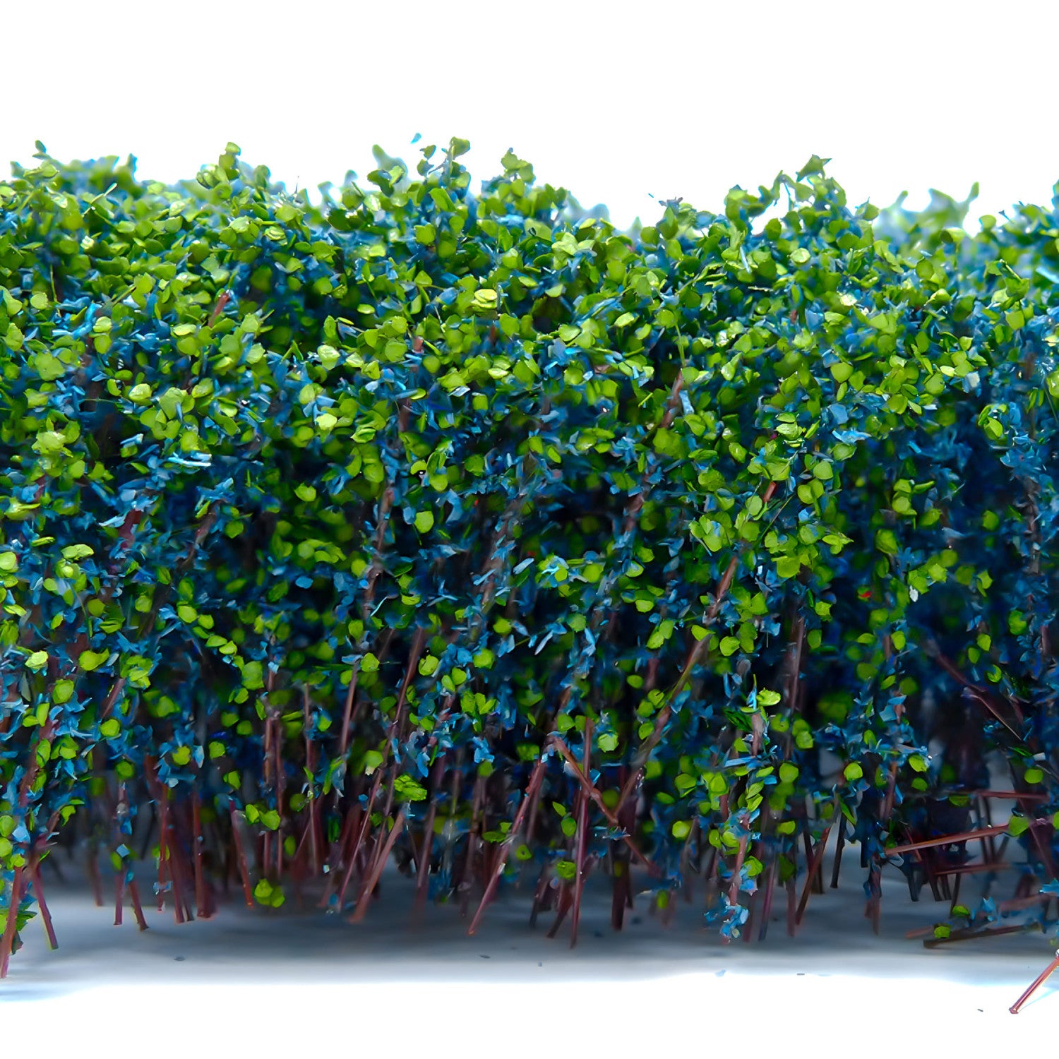 Tall Shrubbery Blue Green GSW - zbliżenie na gęste niebiesko-zielone krzewy miniaturowe z syntetycznymi łodygami i liśćmi do dioram