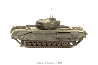 Churchill Tank MkIII - Bolt Action 28mm - spawana wieża 6pdr gun British green widok z boku - Warlord Games
