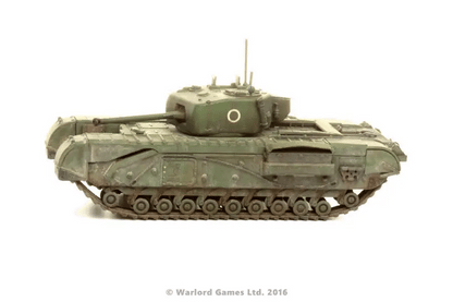 Churchill Tank MkIV - Bolt Action 28mm - odlewana wieża 6pdr gun British green widok z boku - Warlord Games