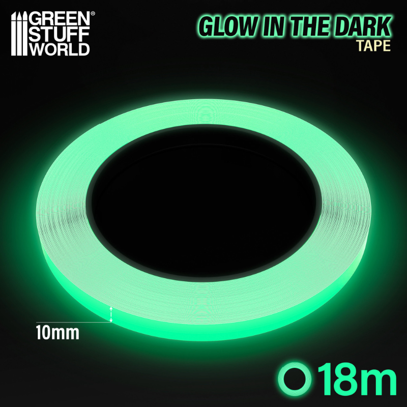 Glow in the Dark Tape 10mm 18m Green Stuff World – rolka taśmy świecącej zielono w ciemności, szerokość 10mm
