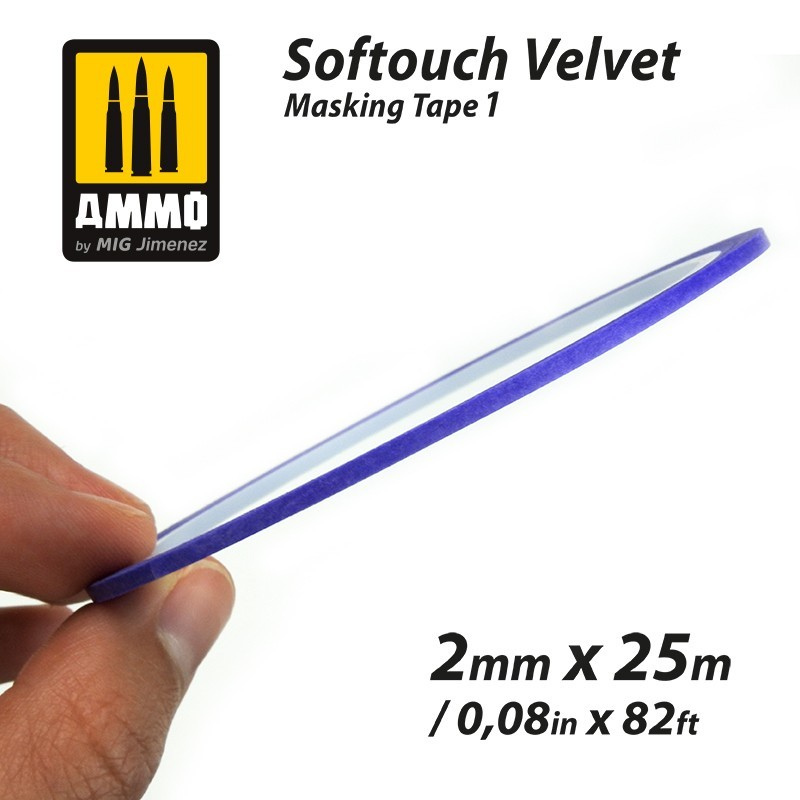 Softouch Velvet Masking Tape 1 - AMMO by MIG Jimenez - wymiary 2mm x 25m 0,08in x 82ft