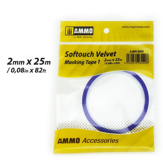 Softouch Velvet Masking Tape 1 - AMMO by MIG Jimenez - opakowanie blister 2mm x 25m A.MIG-8240