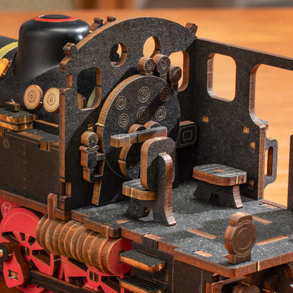 Parowóz Steam Journey Rolife TGS01 – schemat wymiarów modelu: lokomotywa, wagon i peron stacji