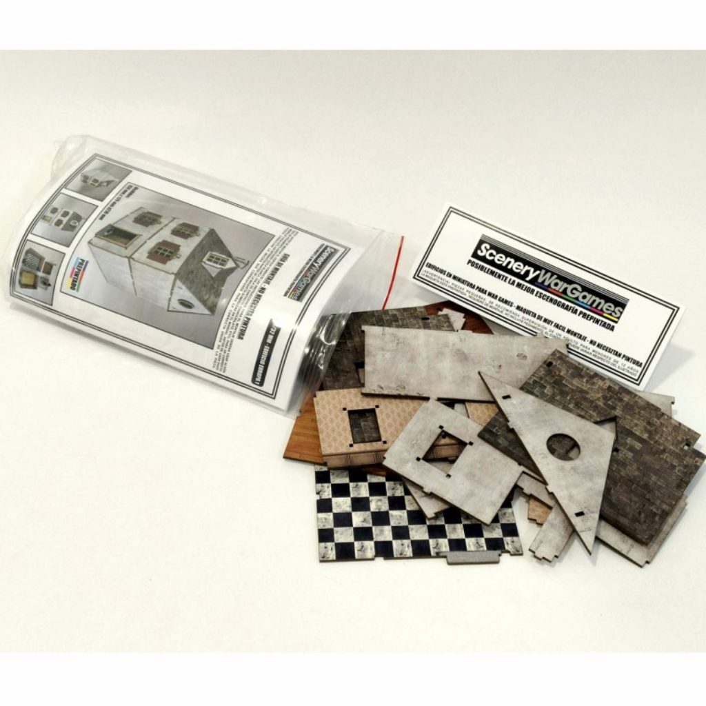 Europejski Dom Trzypiętrowy 28mm – elementy MDF wysypane z opakowania, SceneryWargames
