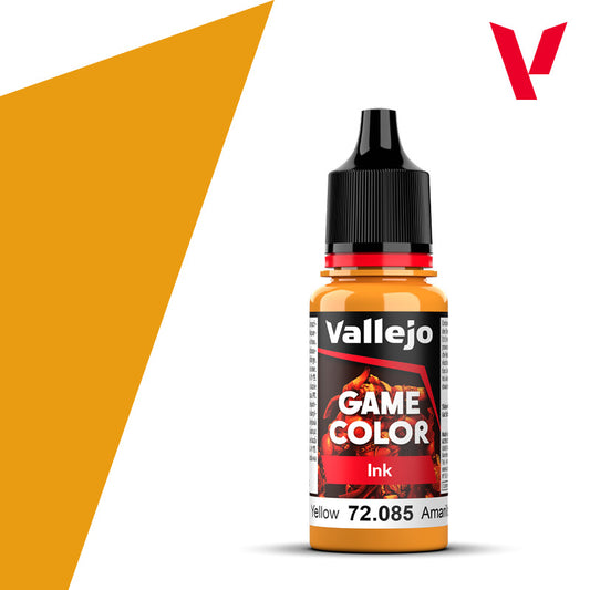 Vallejo Game Color Ink Yellow 72.085 - intensywny żółty tusz akrylowy 18ml do cieniowania i glazurowania figurek fantasy - Vallejo