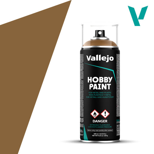 `Vallejo Hobby Paint Leather Brown 28.014 - ciepła skórzano-brązowa farba w sprayu 400ml do malowania figurek i modeli z plastiku i metalu - Vallejo`